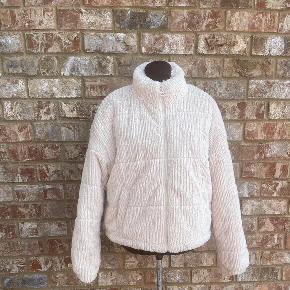 STOOSH by 26 International Women's Knit Textured Faux Fur Cord Puffer Jacket M - Picture 8 of 13